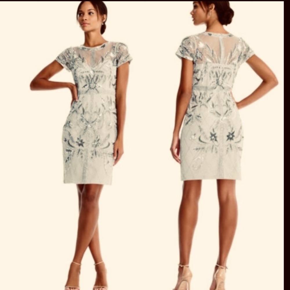 Champagne Aidan Mattox cocktail beaded dress